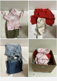 BOX OF CLOTHES IN VARIOUS SIZES AND DESIGNS