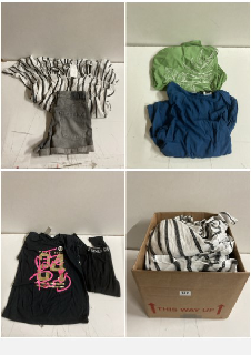 BOX OF CLOTHES IN VARIOUS SIZES AND DESIGNS