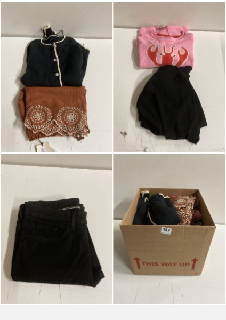 BOX OF CLOTHES IN VARIOUS SIZES AND DESIGNS