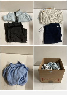 BOX OF CLOTHES IN VARIOUS SIZES AND DESIGNS