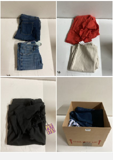 BOX OF CLOTHES IN VARIOUS SIZES AND DESIGNS