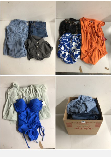 BOX OF CLOTHES IN VARIOUS SIZES AND DESIGNS