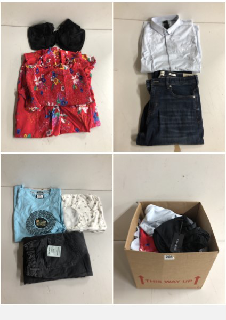 BOX OF CLOTHES IN VARIOUS SIZES AND DESIGNS