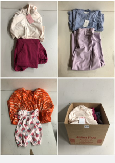 BOX OF CLOTHES IN VARIOUS SIZES AND DESIGNS