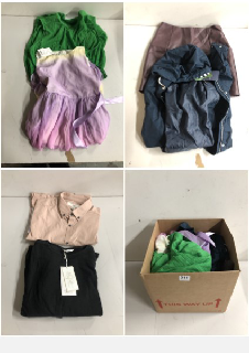 BOX OF CLOTHES IN VARIOUS SIZES AND DESIGNS