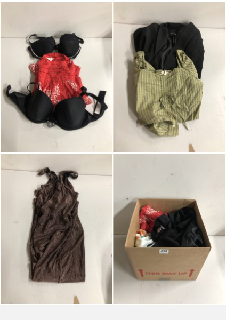 BOX OF CLOTHES IN VARIOUS SIZES AND DESIGNS