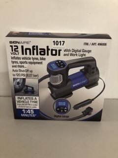 BONAIRE 12V TYRE INFLATOR WITH DIGITAL GAUGE & WORK LIGHT