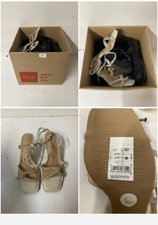 BOX OF SHOES TO INCLUDE WOMEN'S NEW LOOK SPARKLY HEELS IN CREAM - SIZE UK 7