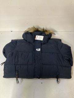 SUPERDRY FAUX FUR HOOD LONGLINE PUFFER - SIZE XS