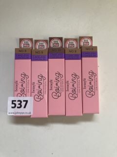 5 X BENEFIT BOIING LIPSTICKS RRP: APPROXIMATELY £100