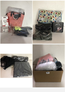 BOX OF VARIOUS BACKPACKS AND CLOTHING ITEMS