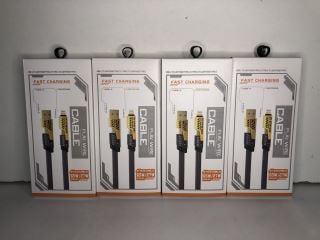 4 X FLAT WIRE FAST CHARGING CABLES USB A AND C TO LIGHTNING