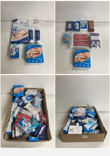 BOX OF HEALTHCARE AND PHARMACEUTICAL ITEMS TO INCLUDE TEETH WHITENING PEN