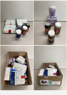 BOX OF HEALTHCARE AND PHARMACEUTICAL ITEMS TO INCLUDE BEDTIME HTP GUMMIES