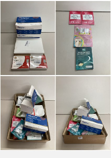 BOX OF HEALTHCARE AND PHARMACEUTICAL ITEMS TO INCLUDE ACNE PATCHES