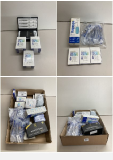 BOX OF HEALTHCARE AND PHARMACEUTICAL ITEMS TO INCLUDE TEETH WHITENING KIT