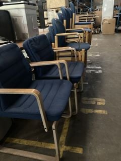 16 X ASSORTED WAITING ROOM CHAIRS IN BLUE AND LIGHT WOOD