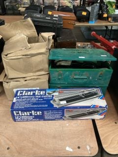 QTY OF ASSORTED ITEMS TO INCLUDECLARKE 16" TILE CUTTER AND AQUATHERM HAND HELD FUSION WELDER