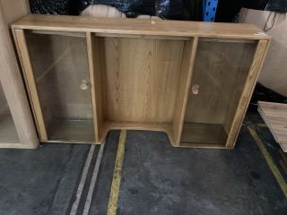 WOODEN 3 BAY STORAGE CABINET WITH 2 GLASS DOORS