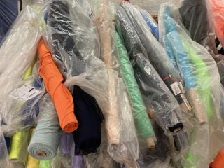 ASSORTED ROLLS OF MATERIALS VARYING COLOURS AND LENGTHS