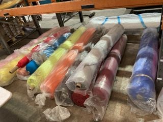 ASSORTED ROLLS OF MATERIALS VARYING COLOURS AND LENGTHS