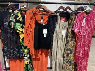 ASSORTMENT OF CLOTHES TO INCLUDE ICHI SUNDRESS AND RELIGION JUMPSUIT