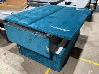 DARK SEA GREEN COLOURED VELVET STYLE FABRIC 2 DRAW DIVAN BED TO INCLUDE DARK SEA GREEN COLOURED CUBE CONTINENTAL 150CM HEADBOARD L200 X W150CM