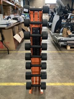 DUMBBELL WEIGHT STAND INCLUDING 5, 8, 10 AND 12LB WEIGHTS