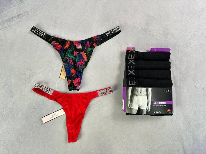 Victoria's Secret Thongs 2x Size S & M With Tags And 4 Pack Next A-Front Cotton Stretch Trunks  (VAT ONLY PAYABLE ON BUYERS PREMIUM)