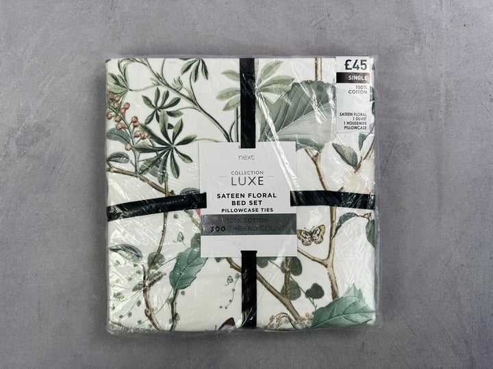 Next Luxe Collection Sateen Floral Single Bed Set, 100% Cotton, 300 Thread Count  (VAT ONLY PAYABLE ON BUYERS PREMIUM)