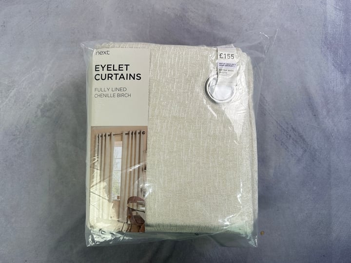 Next Eyelet Curtains, Fully Lined chenille Birch, Extra Wide Width, Width 228cm(90") Drop 229cm(90") Approx (VAT ONLY PAYABLE ON BUYERS PREMIUM)