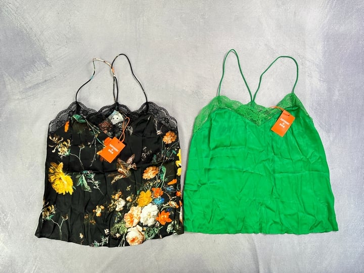 Superdry Satin Cami Tops x2 With Tags Both Size Uk S (VAT ONLY PAYABLE ON BUYERS PREMIUM)