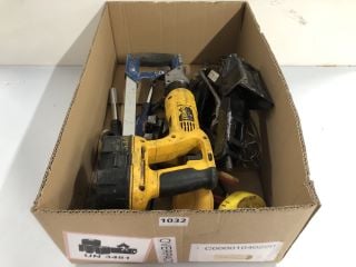 BOX OF VARIOUS TOOLS INC. DEWALT DC490 CORDLESS SHEAR