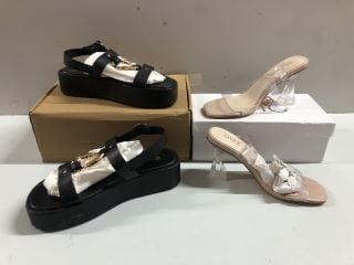 BLACK WEDGE SANDALS - SIZE: 4EE & QUIZ CLOTHING NUDE SANDAL - SIZE 4