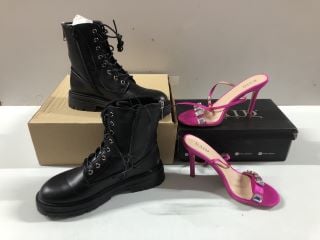 RAID LONDON MARIBEL PINK SATIN WOMAN'S SHOE - SIZE 6 & NEW LOOK BLACK WOMEN'S BOOTS - SIZE 6