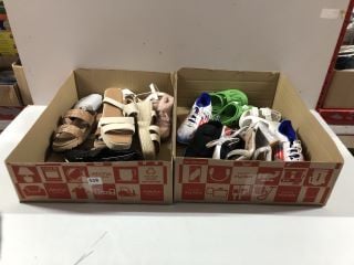 2 BOXES OF VARIOUS DESIGNER SHOES VARIOUS SIZES (UNPAIRED)