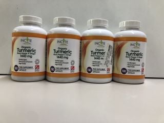 4 X INCITE NUTRITION ORGANIC TURMERIC BLACK PEPPER & GINGER 1440G FOOD SUPPLEMENT - BEST BEFORE: 05/2024