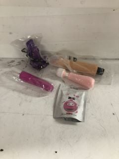 BOX OF ADULT SEX TOYS TO INCLUDE VIBRATOR (18+ ID REQUIRED)