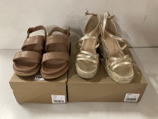 2 X ITEMS TO INCLUDE GOLD PLATFORM SANDALS WITH GEMSTONES IN UK SIZE 6