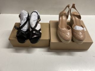 2 X ITEMS TO INCLUDE BLACK LETHER HIGH HEEL WITH ANKLE STRAP UK SIZE 5