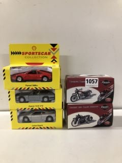 5 X VINTAGE COLLECTABLE METAL CARS TO INCLUDE SHELL SPORTSCAR COLLECTION FERRARI 348TS