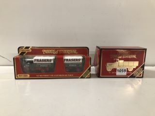 2 X VINTAGE COLLECTABLE METAL CARS TO INCLUDE MODELS OF YESTERYEAR MATCHBOX Y-27 1922 FODEN C TYPE STEAM WAGON & TRAILER