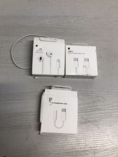 BOX OF ITEMS TO INCLUDE APPLE LIGHTNING TO HEADPHONES JACK