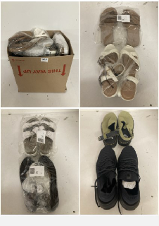 BOX OF SHOES IN VARIOUS SIZES AND STYLES