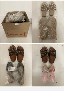 BOX OF SHOES IN VARIOUS SIZES AND STYLES