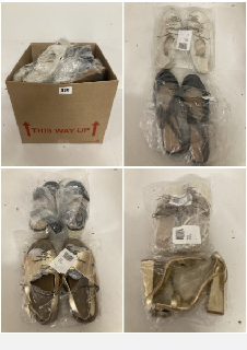 BOX OF SHOES IN VARIOUS SIZES AND STYLES