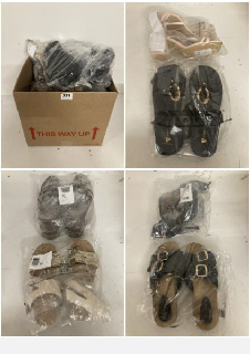 BOX OF SHOES IN VARIOUS SIZES AND STYLES