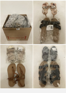 BOX OF SHOES IN VARIOUS SIZES AND STYLES