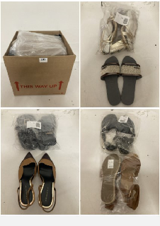 BOX OF SHOES IN VARIOUS SIZES AND STYLES