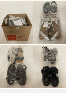 BOX OF SHOES IN VARIOUS SIZES AND STYLES